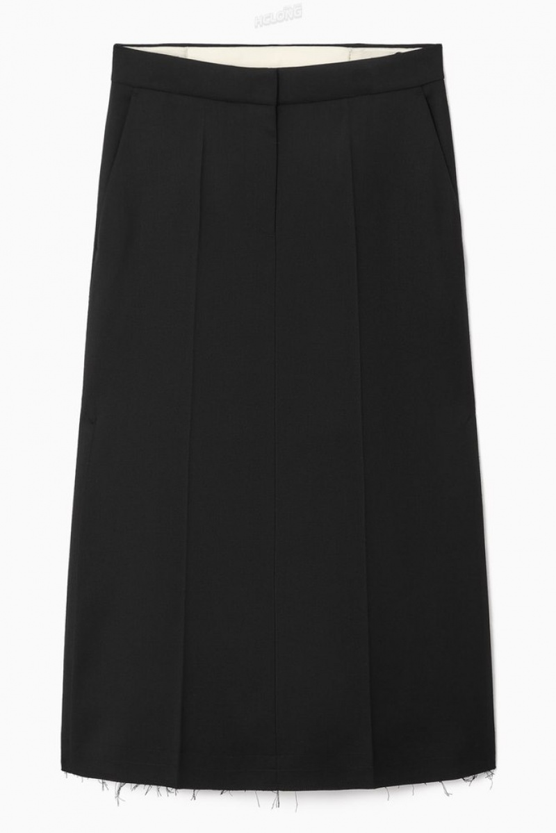 Black COS Deconstructed Wool-Blend Midi Pencil Skirt Skirts | 847539-KRO