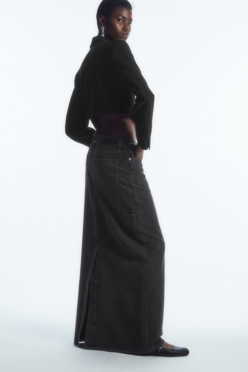 Black COS Denim Maxi Skirt Skirts | 429657-SOM