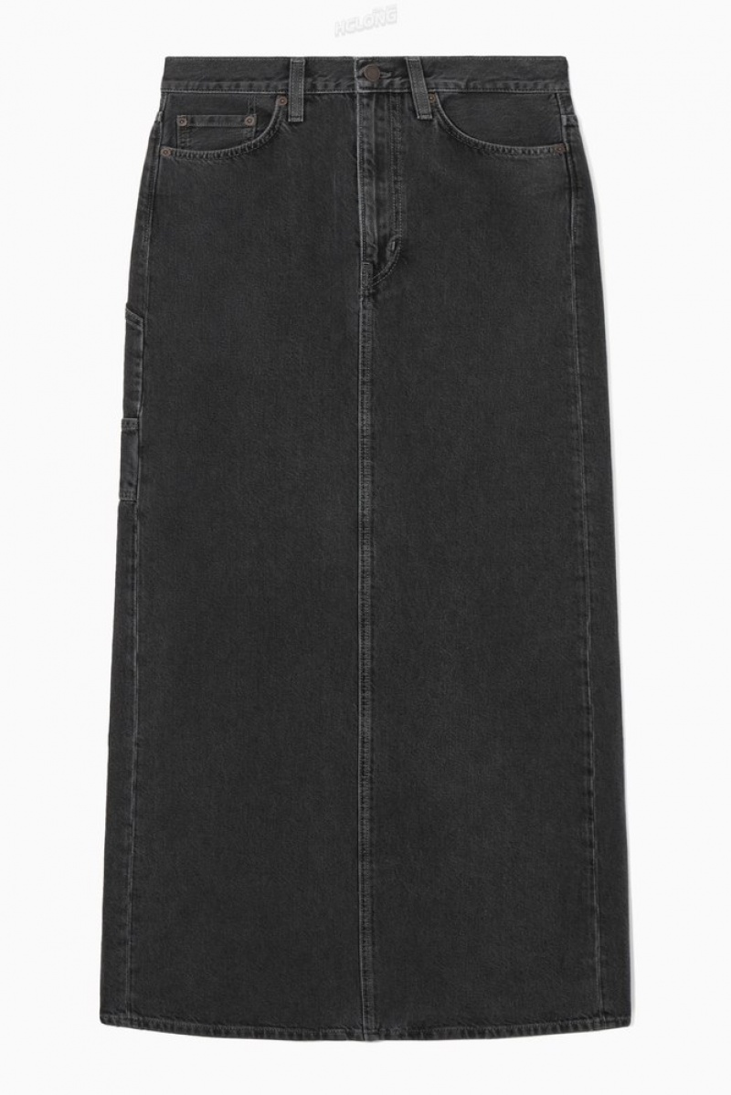 Black COS Denim Maxi Skirt Skirts | 429657-SOM