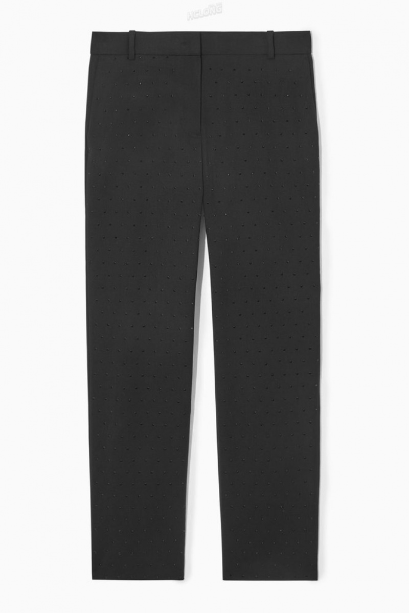 Black COS Diamanté-Embellished Wool-Blend Pants Pants | 431709-RYB