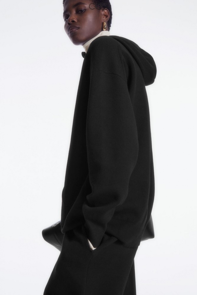 Black COS Double-Faced Knitted Hoodie Tops | 093142-USV