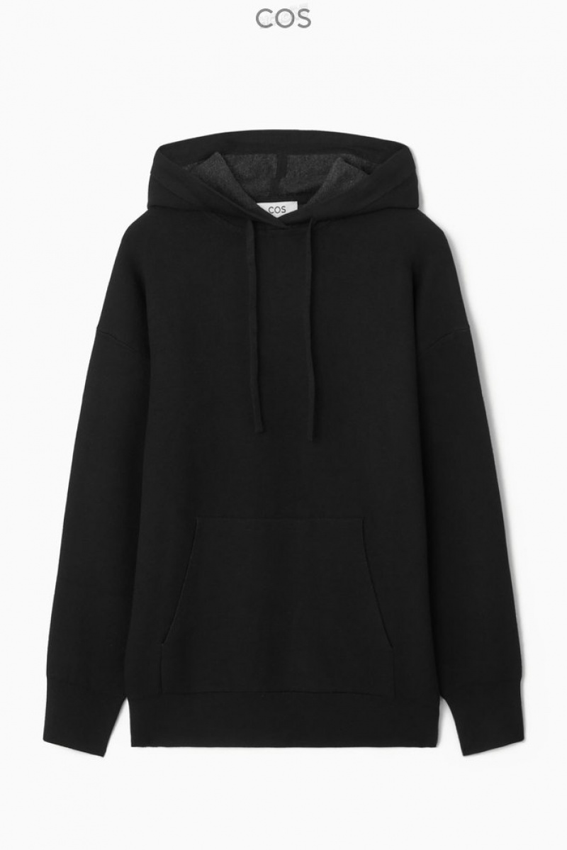 Black COS Double-Faced Knitted Hoodie Tops | 093142-USV