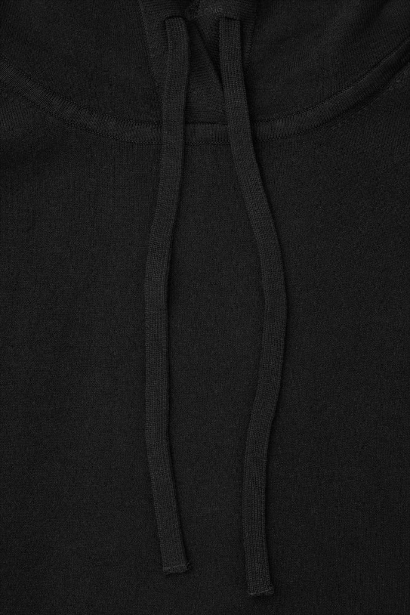 Black COS Double-Faced Knitted Hoodie Tops | 093142-USV