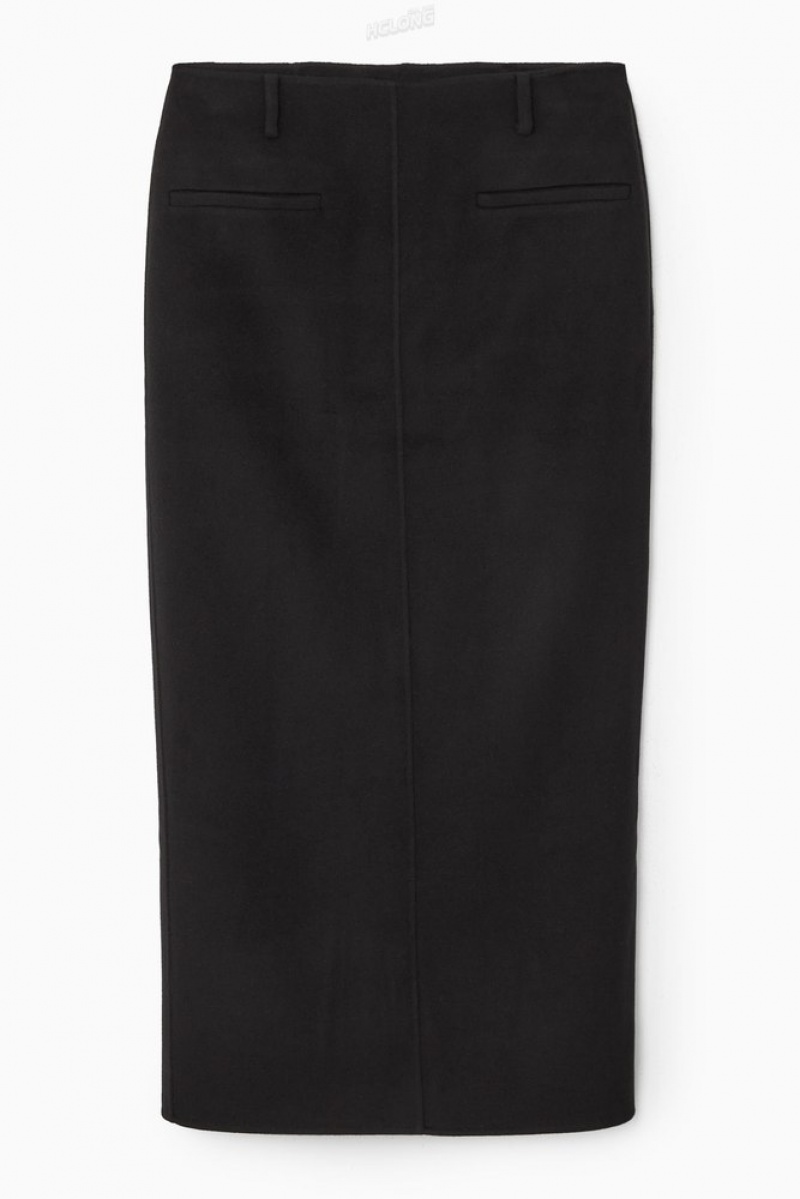 Black COS Double-Faced Wool Column Maxi Skirt Skirts | 841572-FXQ