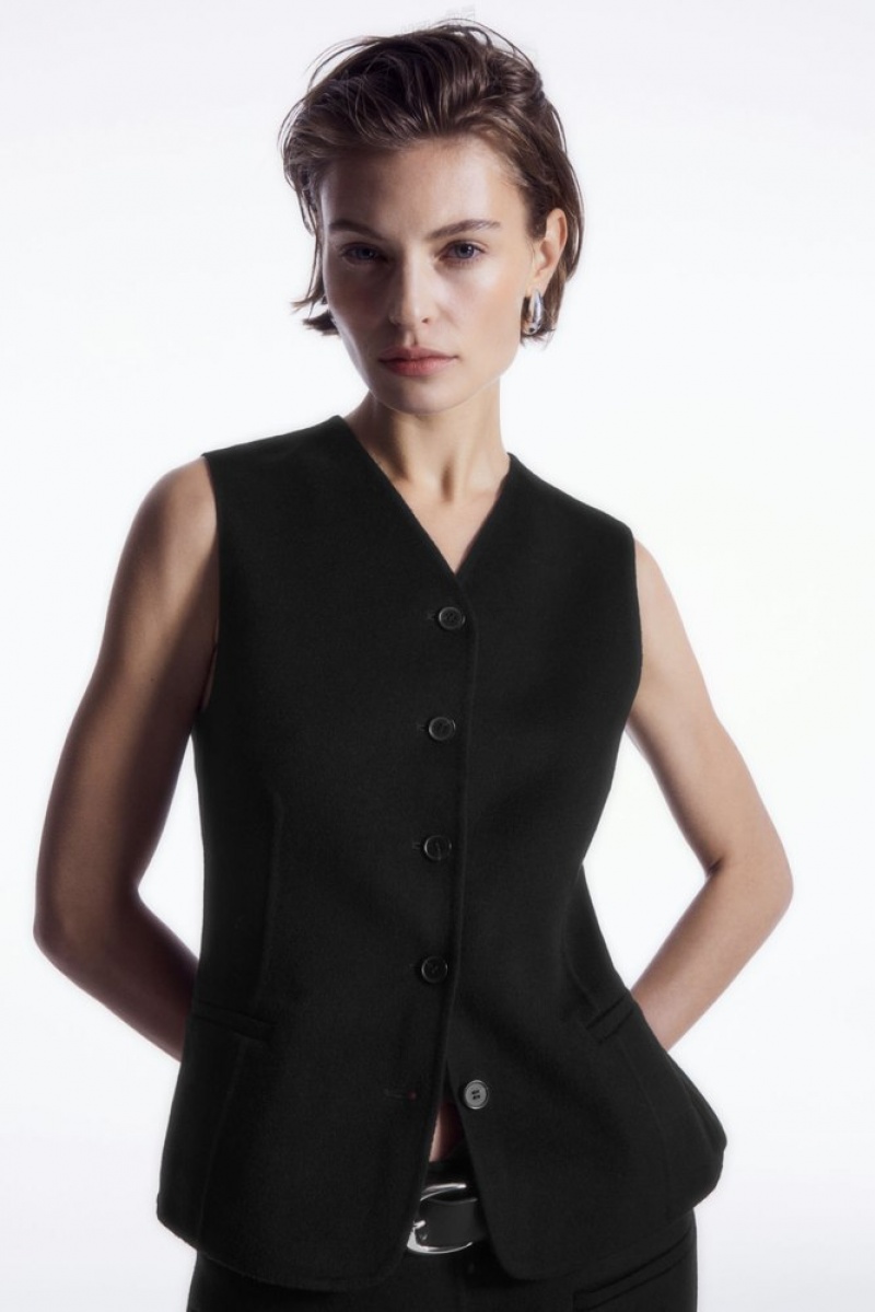 Black COS Double-Faced Wool Waistcoat Blazers & Tailoring | 534298-YWL