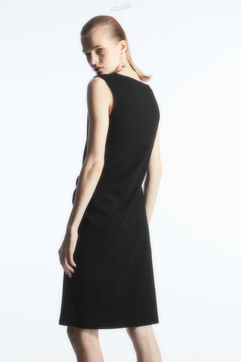 Black COS Draped Sleeveless Dress Dresses | 743598-EAB