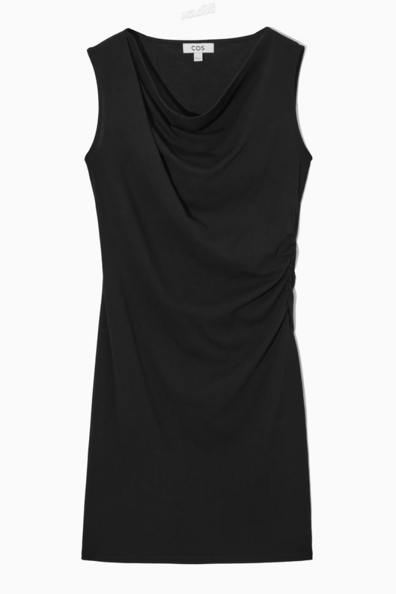 Black COS Draped Sleeveless Dress Dresses | 743598-EAB