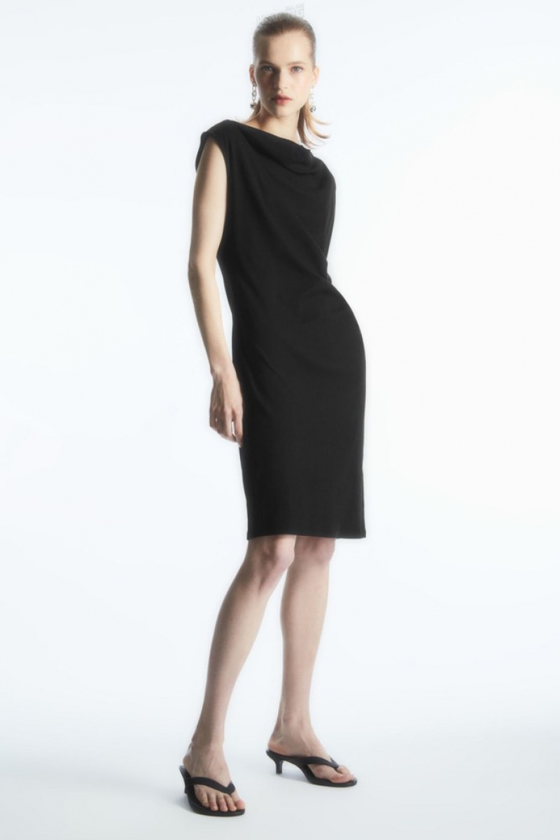 Black COS Draped Sleeveless Dress Dresses | 743598-EAB