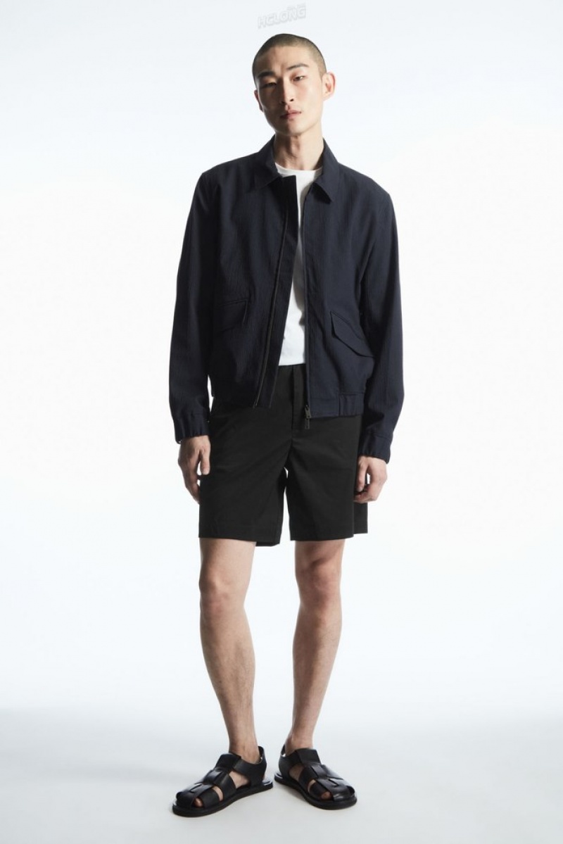 Black COS Elasticated Cotton-Blend Shorts Shorts | 748061-ADC