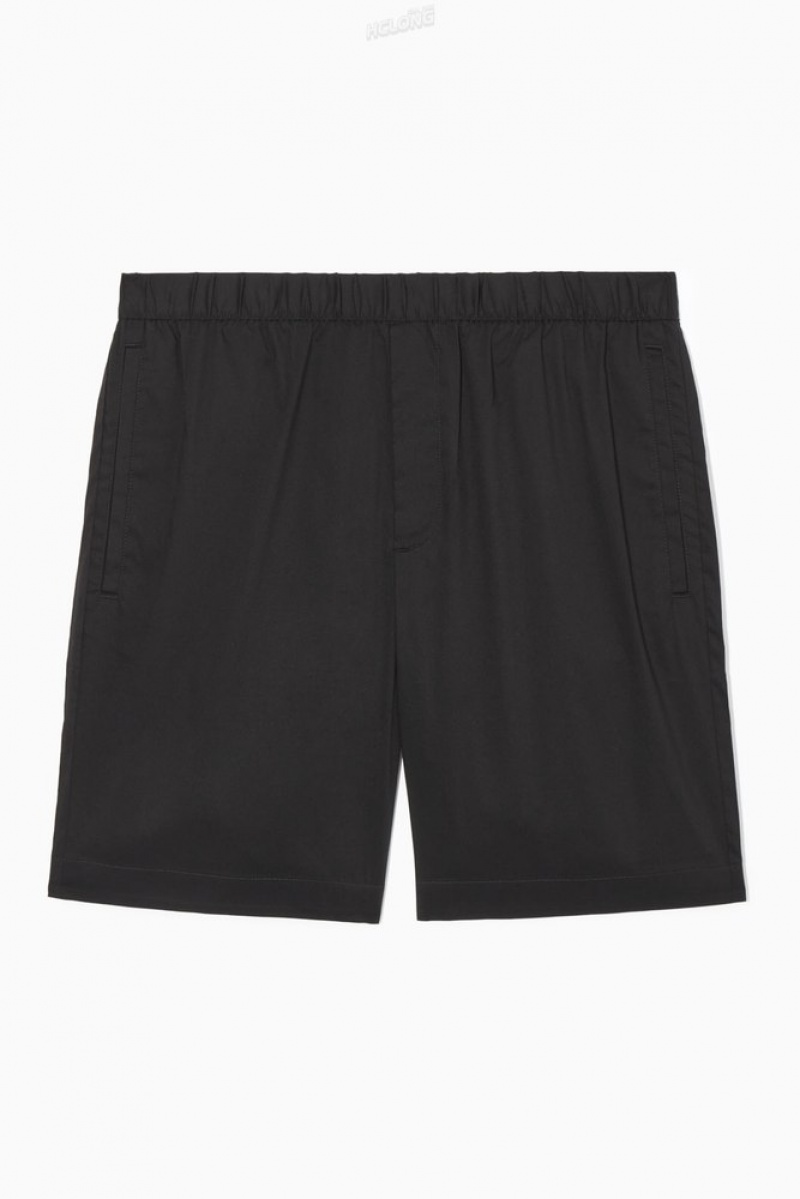 Black COS Elasticated Cotton-Blend Shorts Shorts | 748061-ADC