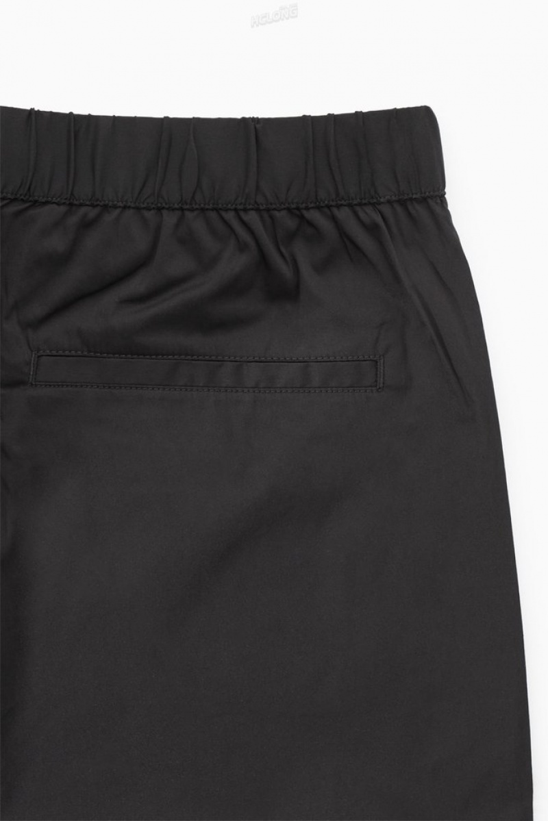 Black COS Elasticated Cotton-Blend Shorts Shorts | 748061-ADC