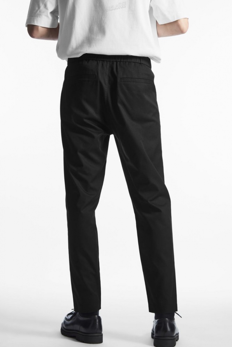 Black COS Elasticated Tapered Twill Pants Pants | 376912-JAW