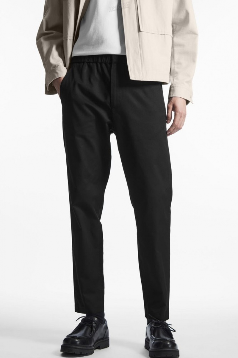 Black COS Elasticated Tapered Twill Pants Pants | 376912-JAW