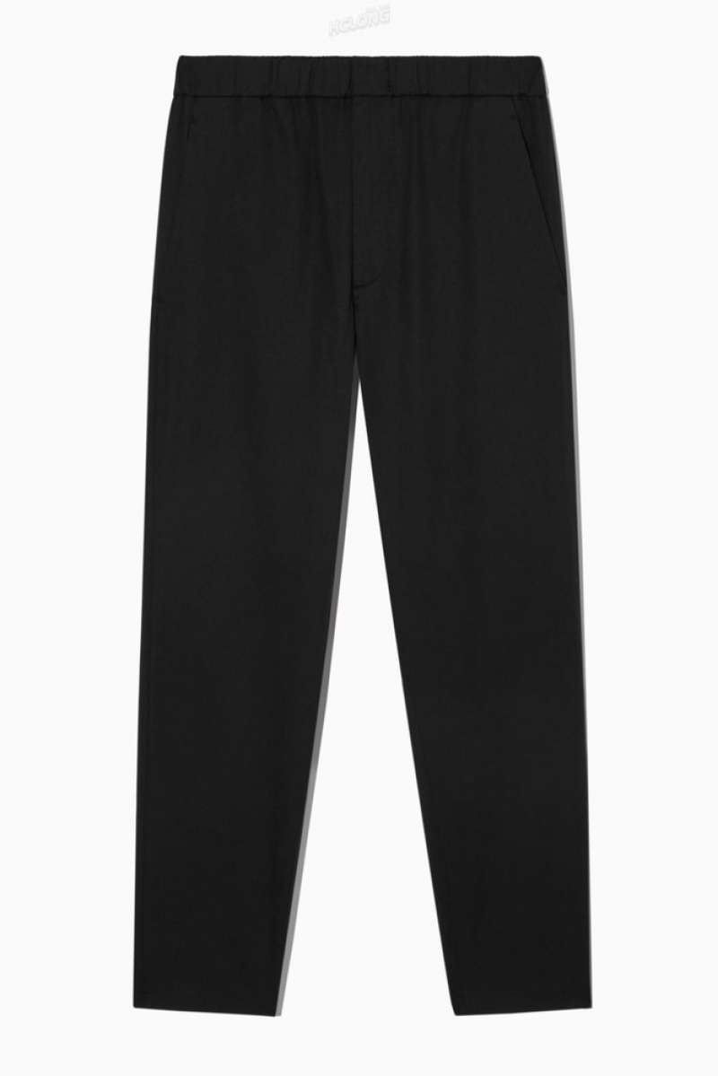 Black COS Elasticated Tapered Twill Pants Pants | 376912-JAW