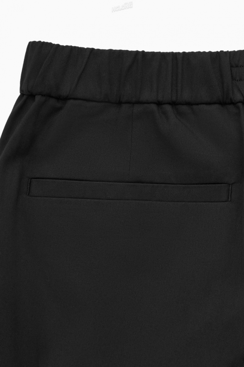 Black COS Elasticated Tapered Twill Pants Pants | 376912-JAW