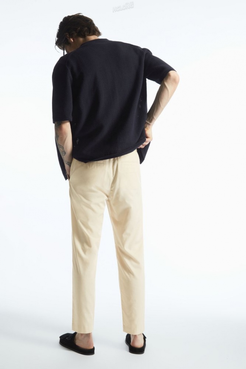 Black COS Elasticated Tapered Twill Pants Pants | 098752-UZG