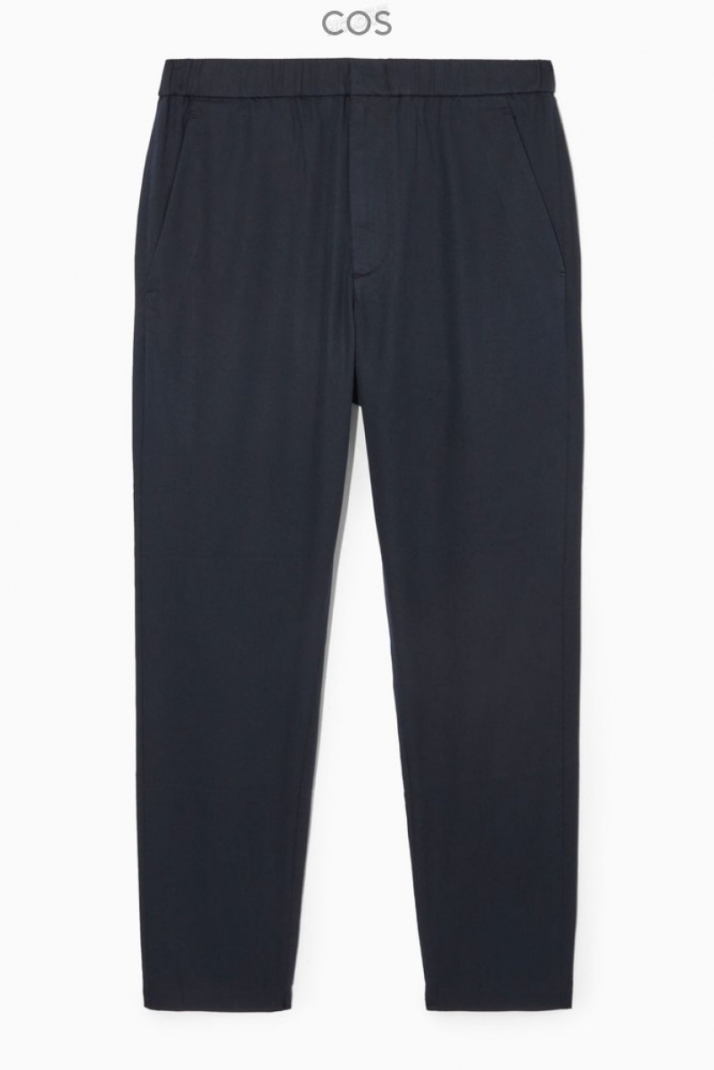 Black COS Elasticated Tapered Twill Trousers Trousers | 324769-DKU