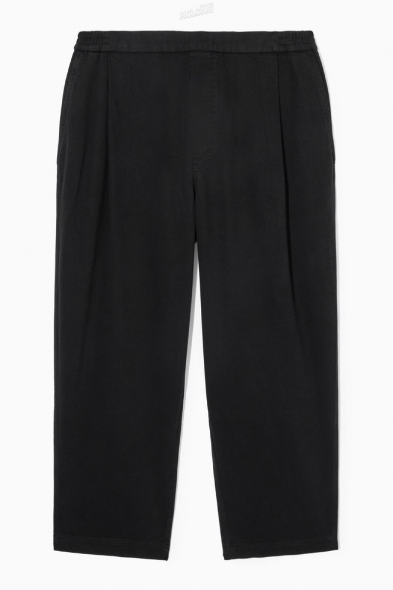 Black COS Elasticated Twill Trousers Suit Trousers | 056348-JGM