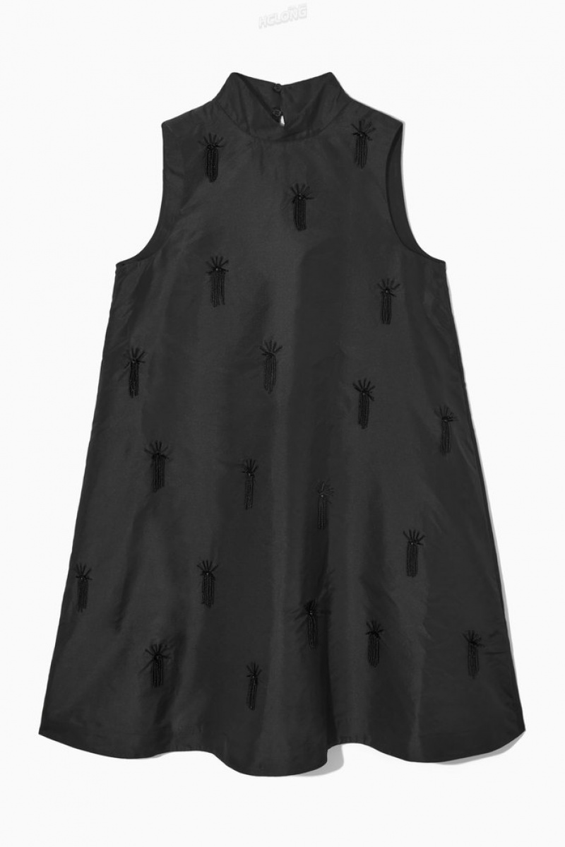 Black COS Embellished Mini Shift Dress Dresses | 248657-HIY