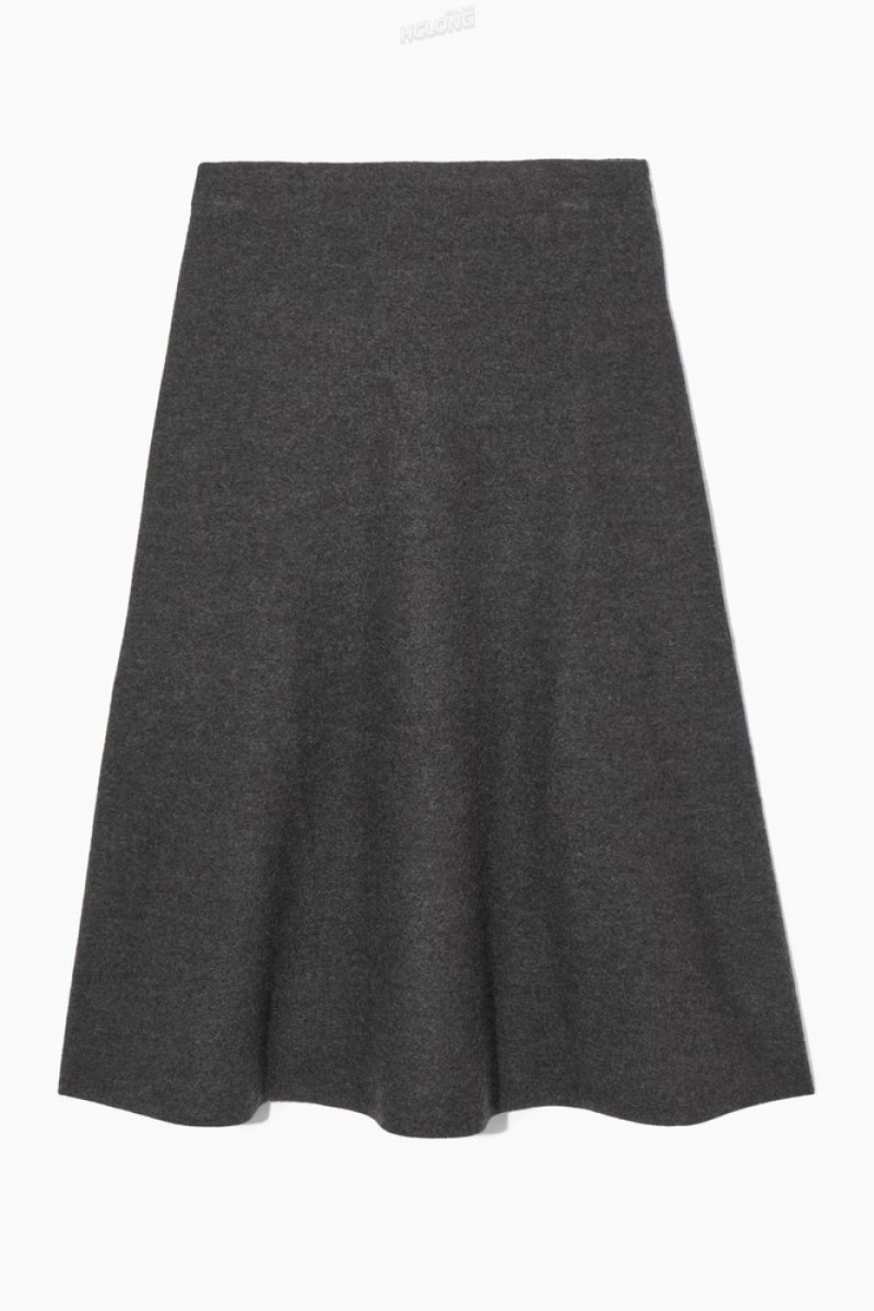 Black COS Flared Merino Wool Midi Skirt Skirts | 108534-ZFC