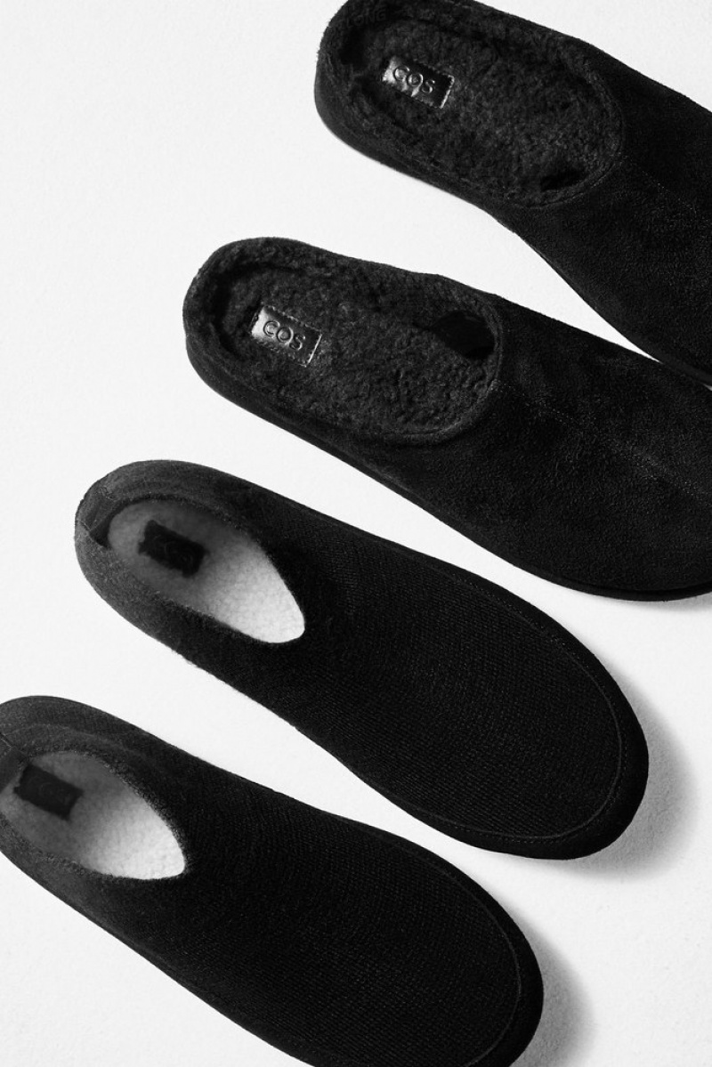 Black COS Fleece-Lined Suede Slippers Slippers | 137652-VEC