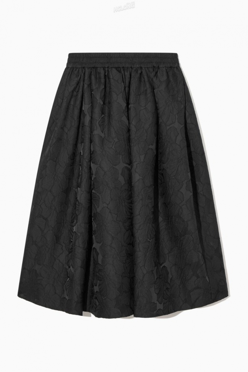 Black COS Floral-Jacquard A-Line Midi Skirt Skirts | 813054-RQY