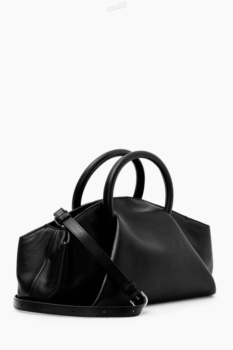 Black COS Fold Shoulder Bag - Leather Bags | 514870-EVZ