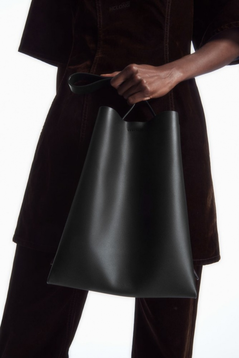 Black COS Folded Shopper - Leather Bags | 487921-UZH