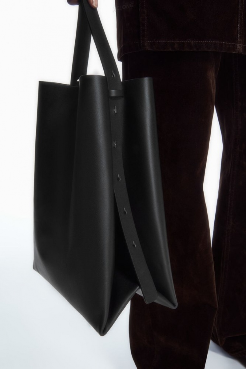 Black COS Folded Shopper - Leather Bags | 487921-UZH