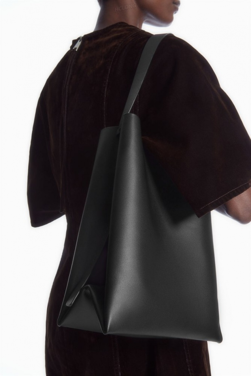 Black COS Folded Shopper - Leather Bags | 487921-UZH