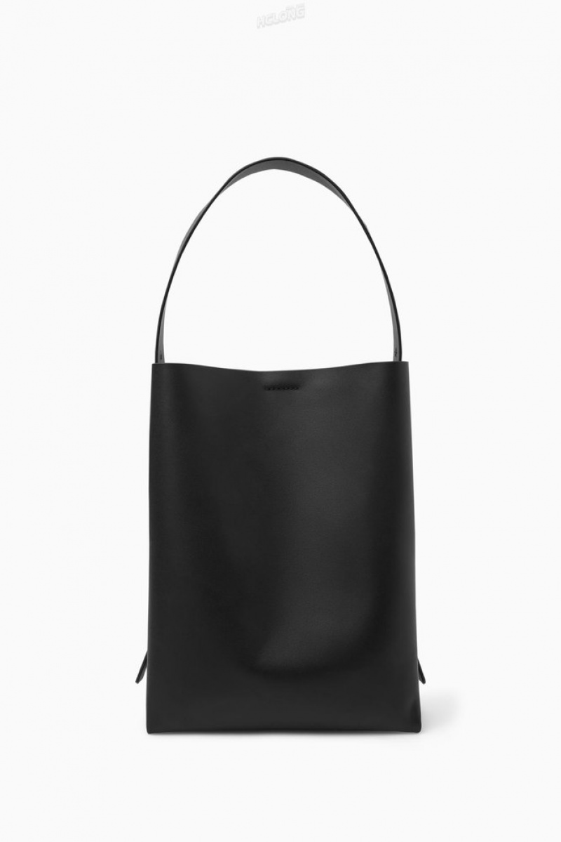 Black COS Folded Shopper - Leather Bags | 487921-UZH