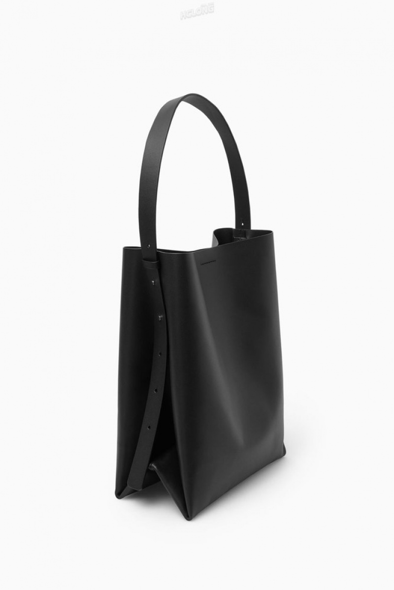 Black COS Folded Shopper - Leather Bags | 487921-UZH