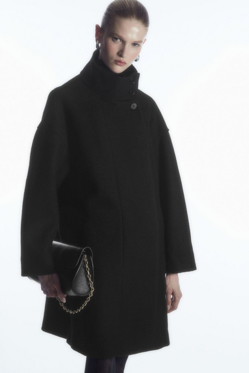 Black COS Funnel-Neck Boiled-Wool Coat Coats & Jackets | 985267-UZQ