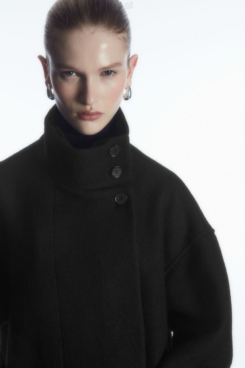 Black COS Funnel-Neck Boiled-Wool Coat Coats & Jackets | 985267-UZQ