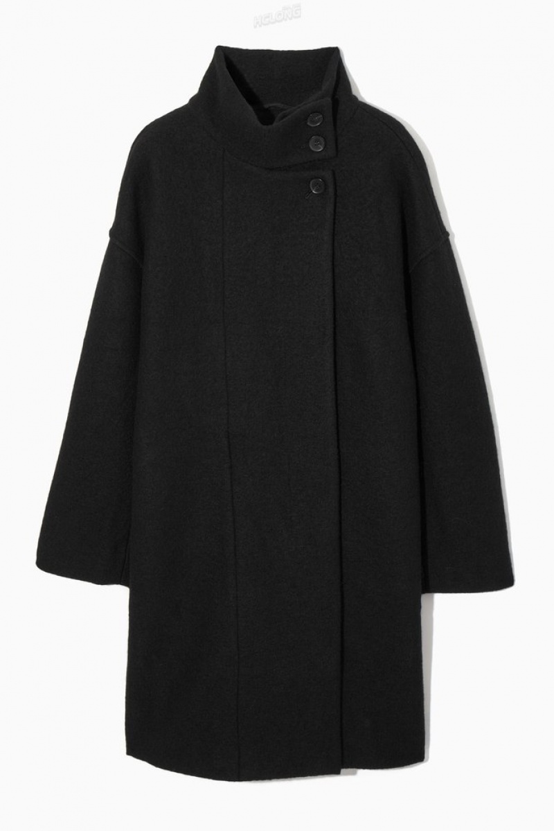 Black COS Funnel-Neck Boiled-Wool Coat Coats & Jackets | 985267-UZQ