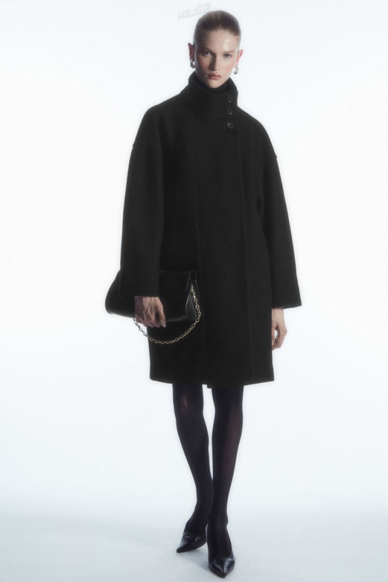 Black COS Funnel-Neck Boiled-Wool Coat Coats & Jackets | 985267-UZQ