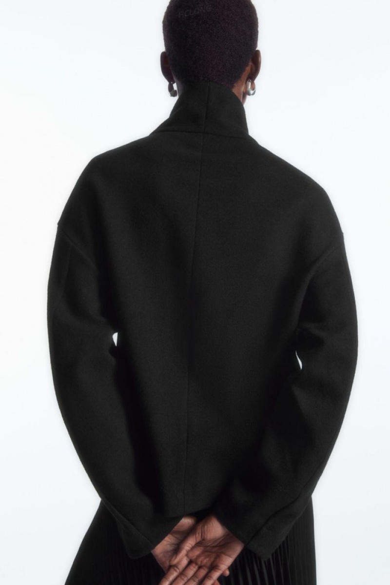 Black COS Funnel-Neck Boiled Wool Top Sweaters & Cardigans | 067431-FIR