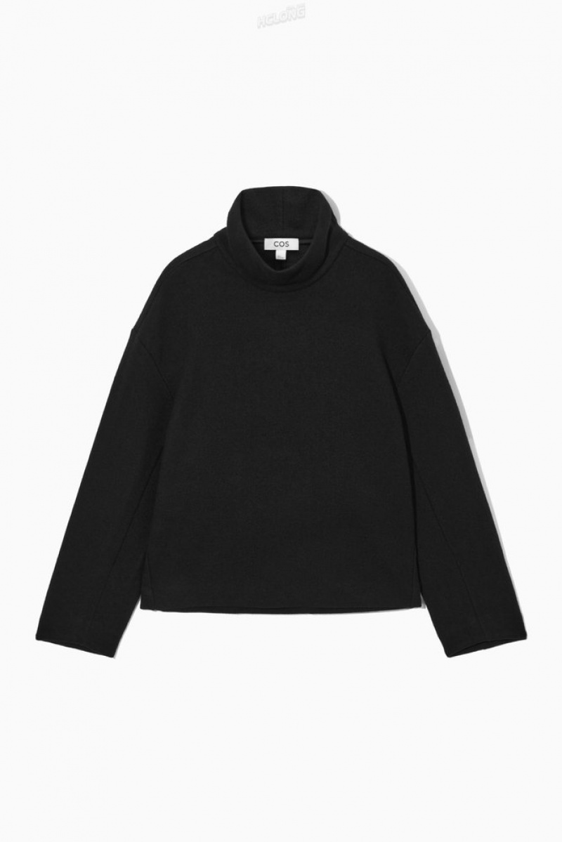 Black COS Funnel-Neck Boiled Wool Top Sweaters & Cardigans | 067431-FIR