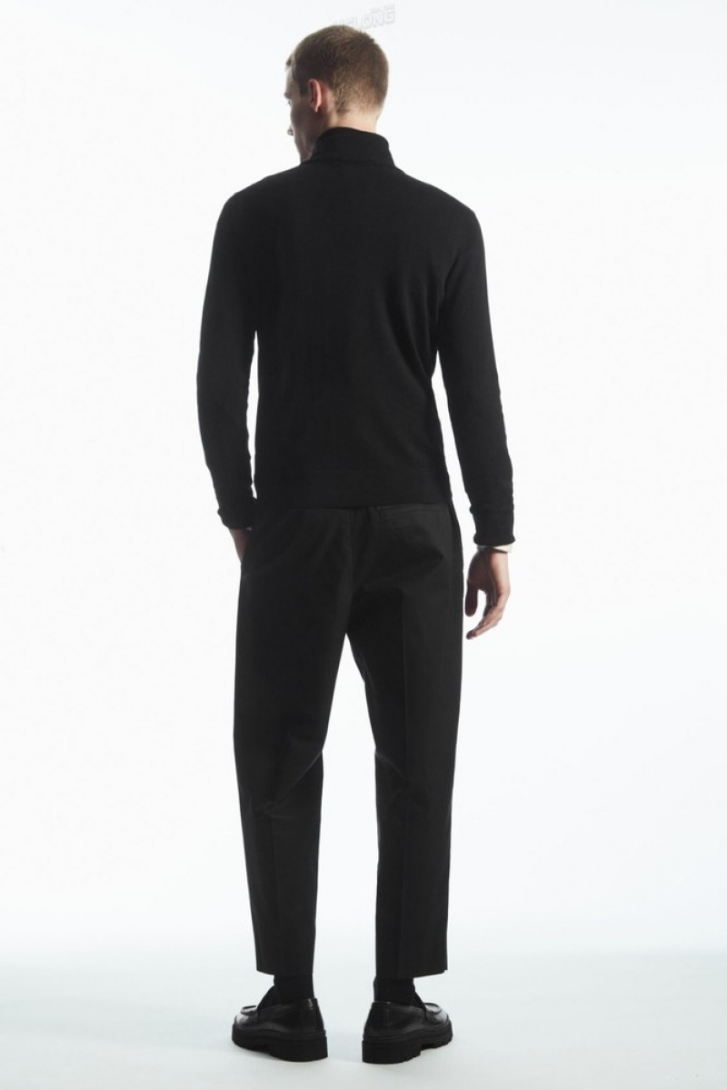 Black COS Funnel-Neck Wool Half-Zip Jumper Knitwear | 493086-KLB