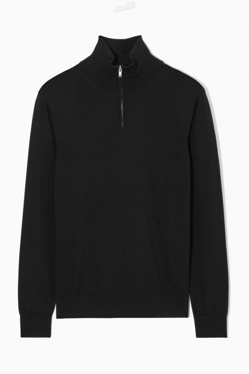 Black COS Funnel-Neck Wool Half-Zip Jumper Knitwear | 493086-KLB