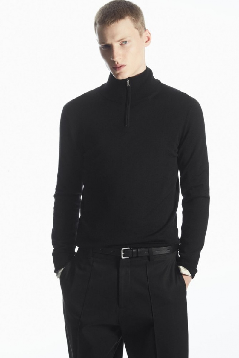 Black COS Funnel-Neck Wool Half-Zip Jumper Knitwear | 493086-KLB