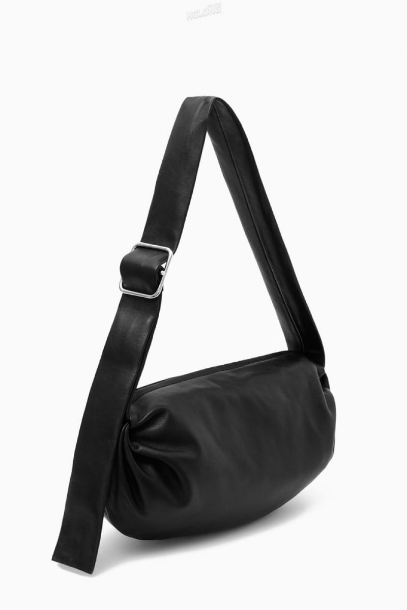 Black COS Gathered Crossbody - Leather Bags | 526741-ZDT