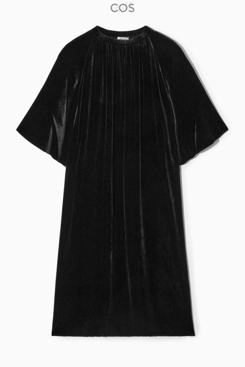 Black COS Gathered Silk-Blend Velvet Midi Dress Dresses | 186795-OHN