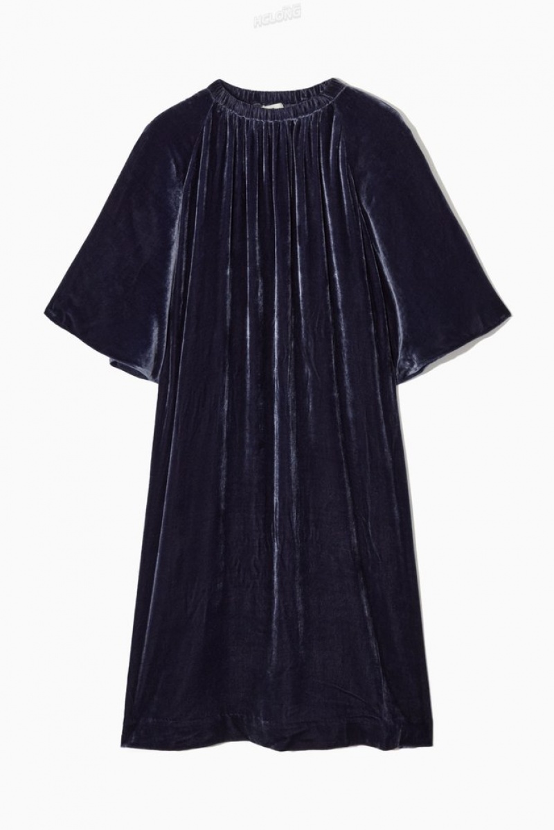 Black COS Gathered Silk-Blend Velvet Midi Dress Dresses | 165278-HVU