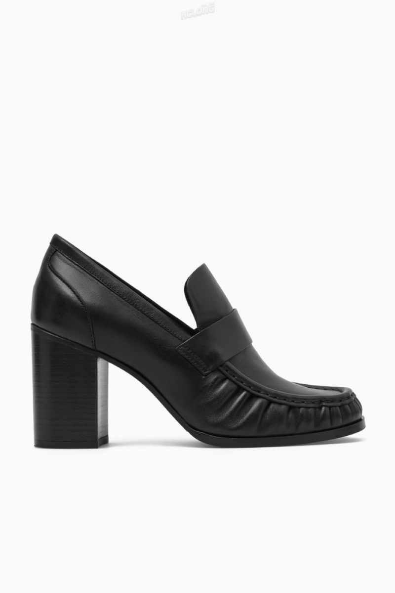 Black COS Heeled Leather Loafers Loafers | 864721-KCT