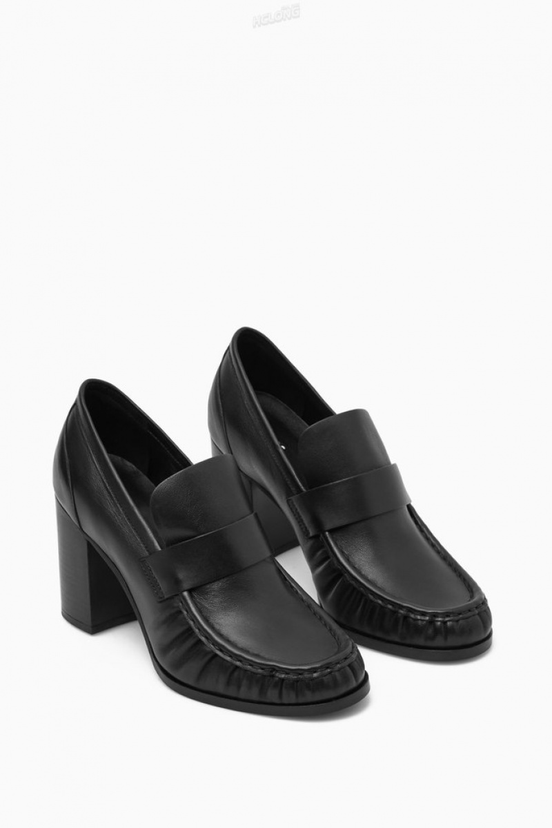 Black COS Heeled Leather Loafers Loafers | 864721-KCT