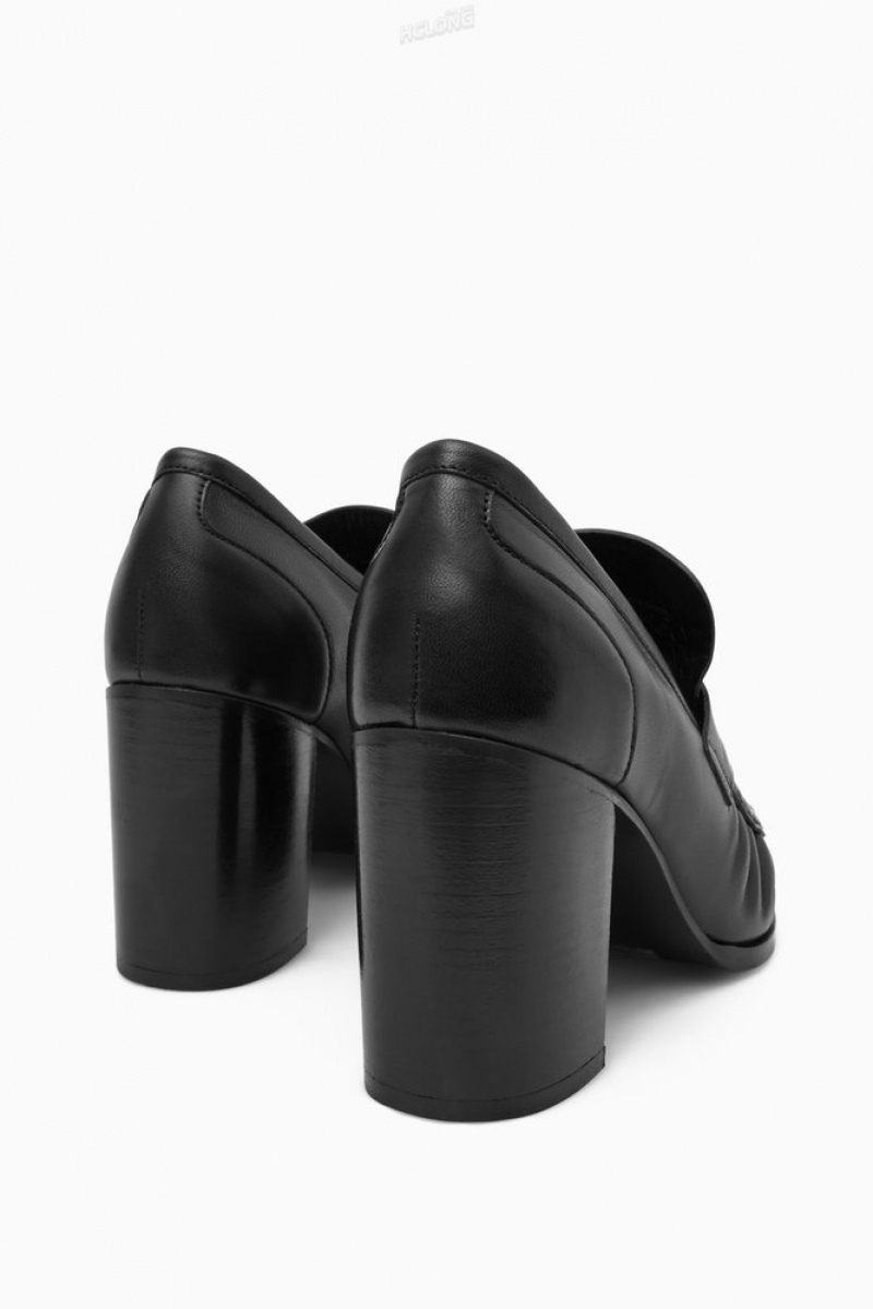 Black COS Heeled Leather Loafers Loafers | 864721-KCT