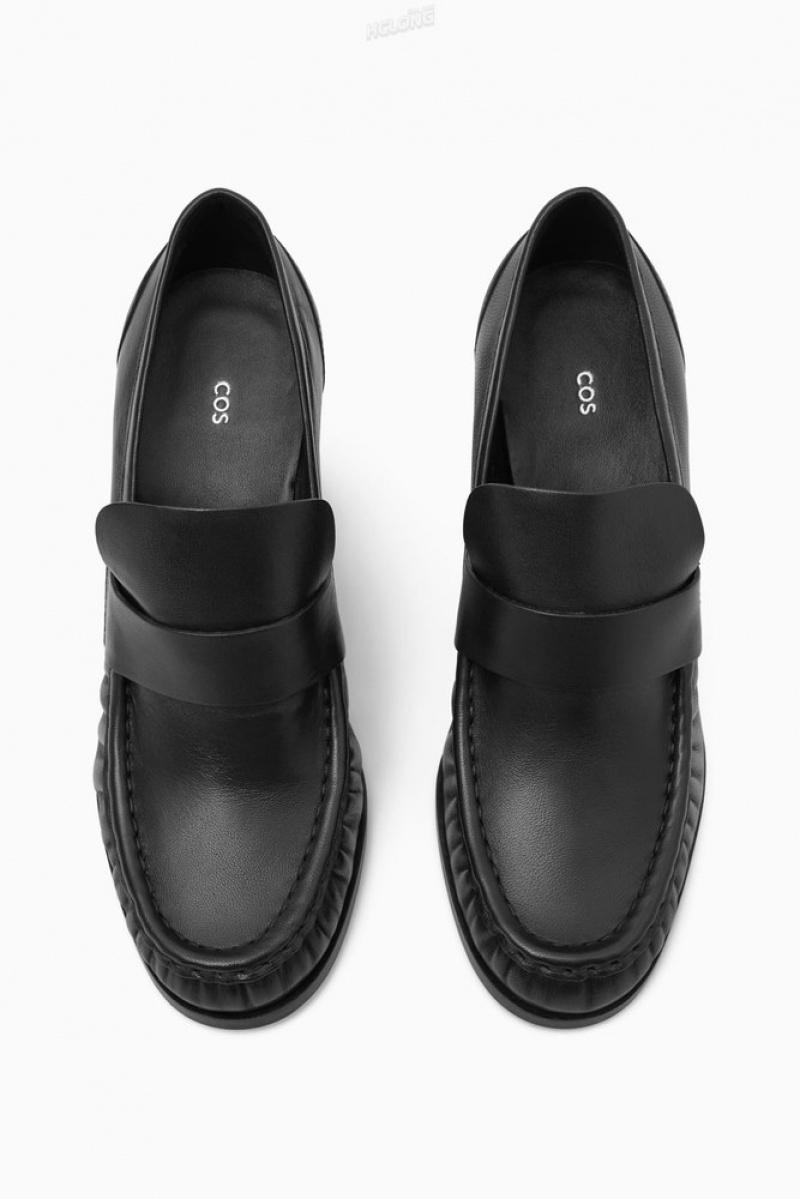 Black COS Heeled Leather Loafers Loafers | 864721-KCT