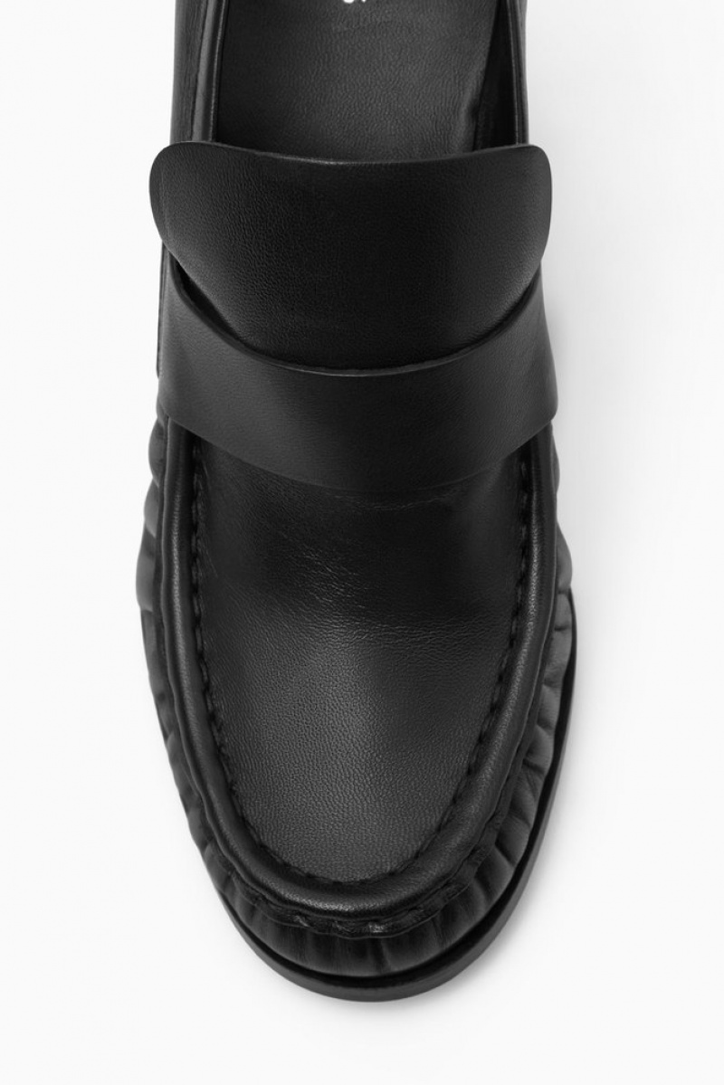 Black COS Heeled Leather Loafers Loafers | 864721-KCT