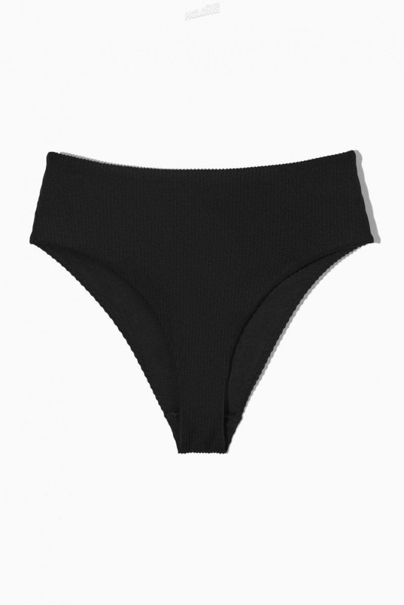 Black COS High-Waisted Ribbed Bikini Briefs Swimwear | 301972-BPE